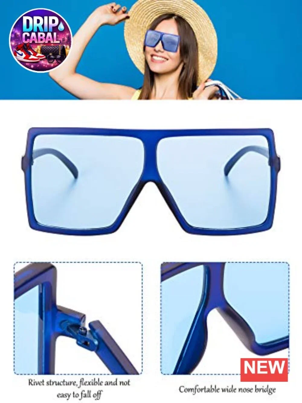 9 Pairs Oversized Square Sunglasses Flat Top Big Shades Retro Vintage Acrylic